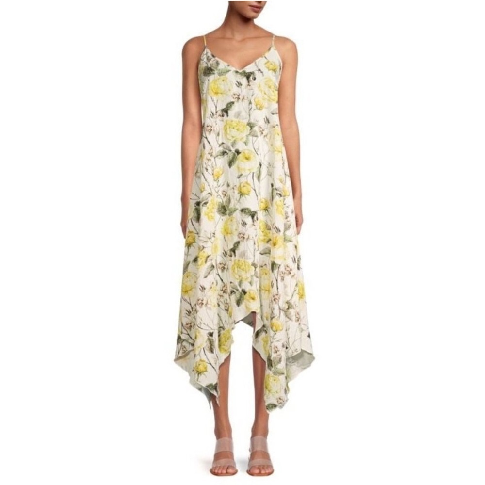Patrizia Luca Milano Yellow Rose Floral Midi Dress Small